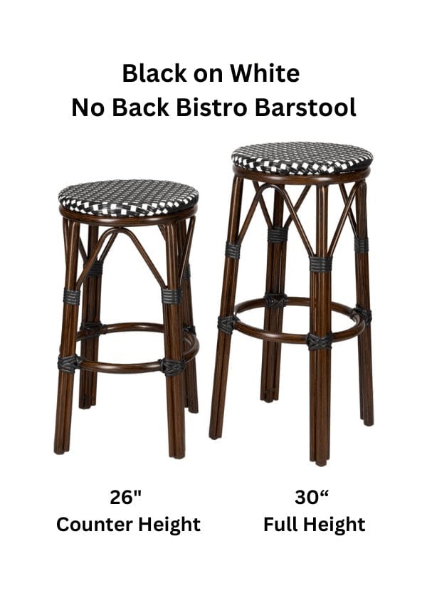 Toulouse Black on White 30" Full Height No Back Bistro Barstool BFNBPBLA-AX-T