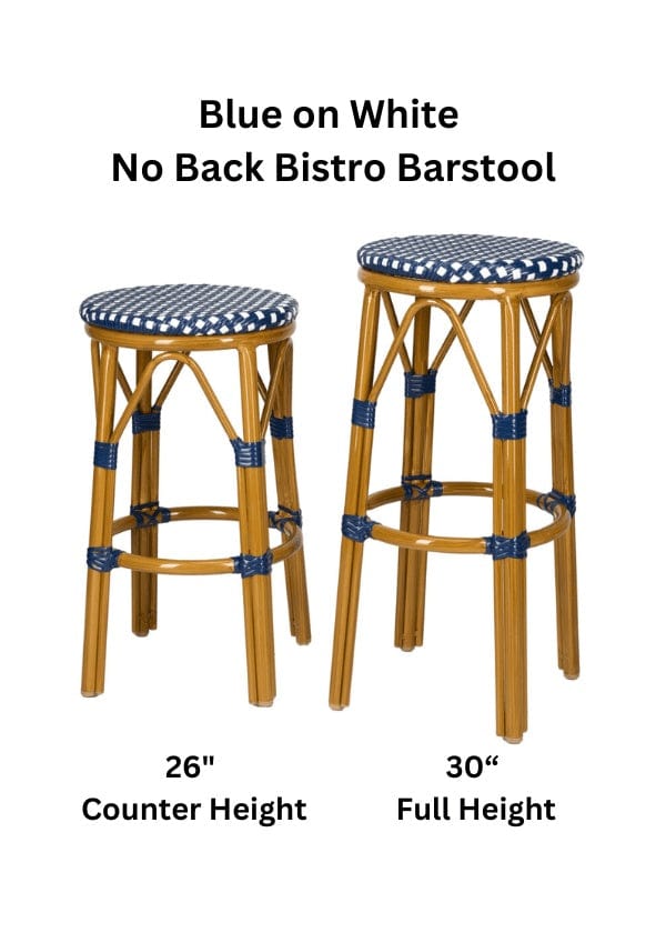 Toulouse Blue on White 26″ Counter Height No Back Bar Stool BCNBPBLU-AX-T