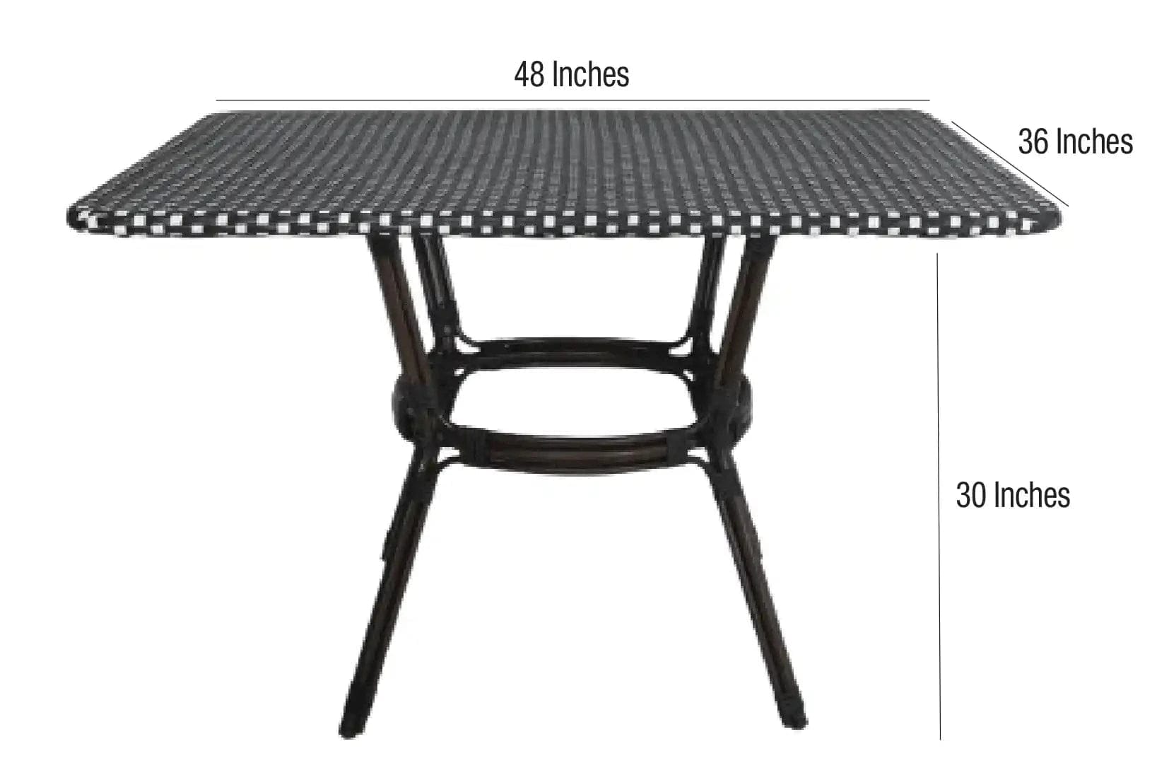 Toulouse 48" x 36"  Glass Top Black and White French Bistro Table TBTP4836BLA-KT-AX-T