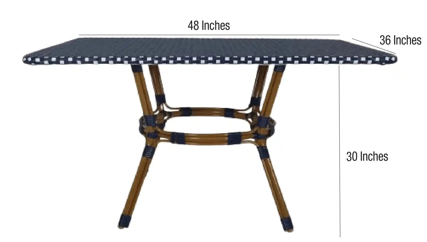 Toulouse 48" x 36" Glass Top Blue and White French Bistro Table TBTP4836BLU-KT-AX-T