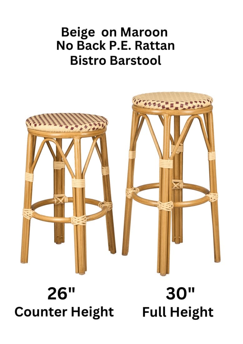Toulouse Beige and Maroon 30" Full Height No Back Bistro Barstool BFNBPWM-AX-T