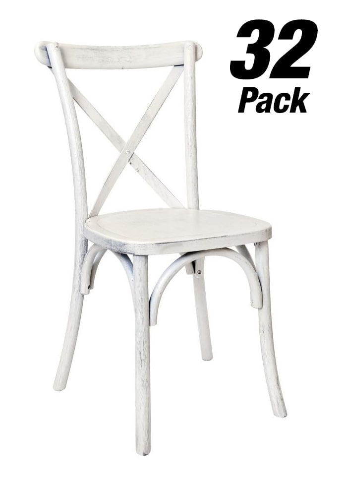Chivari 32 Chair Pack White Distressed ToughWood™ Cross Back Chair CXWWD-ZG-T-32