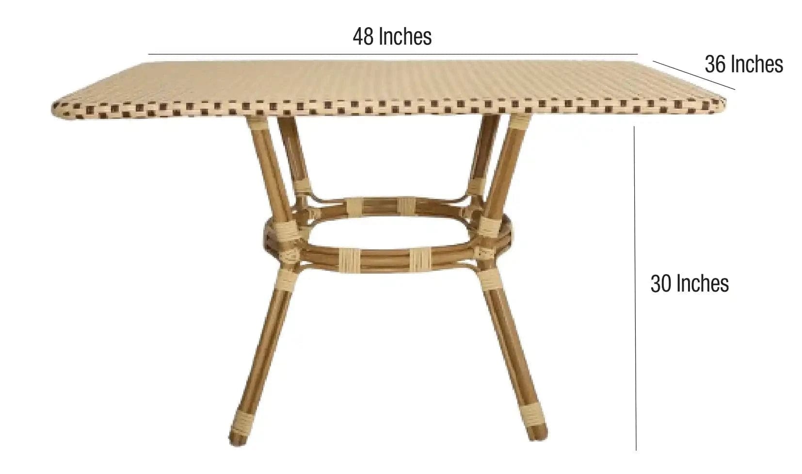 Toulouse 48" x 36" Glass Top Beige and Maroon French Bistro Table TBTP4836BM-KT-AX-T