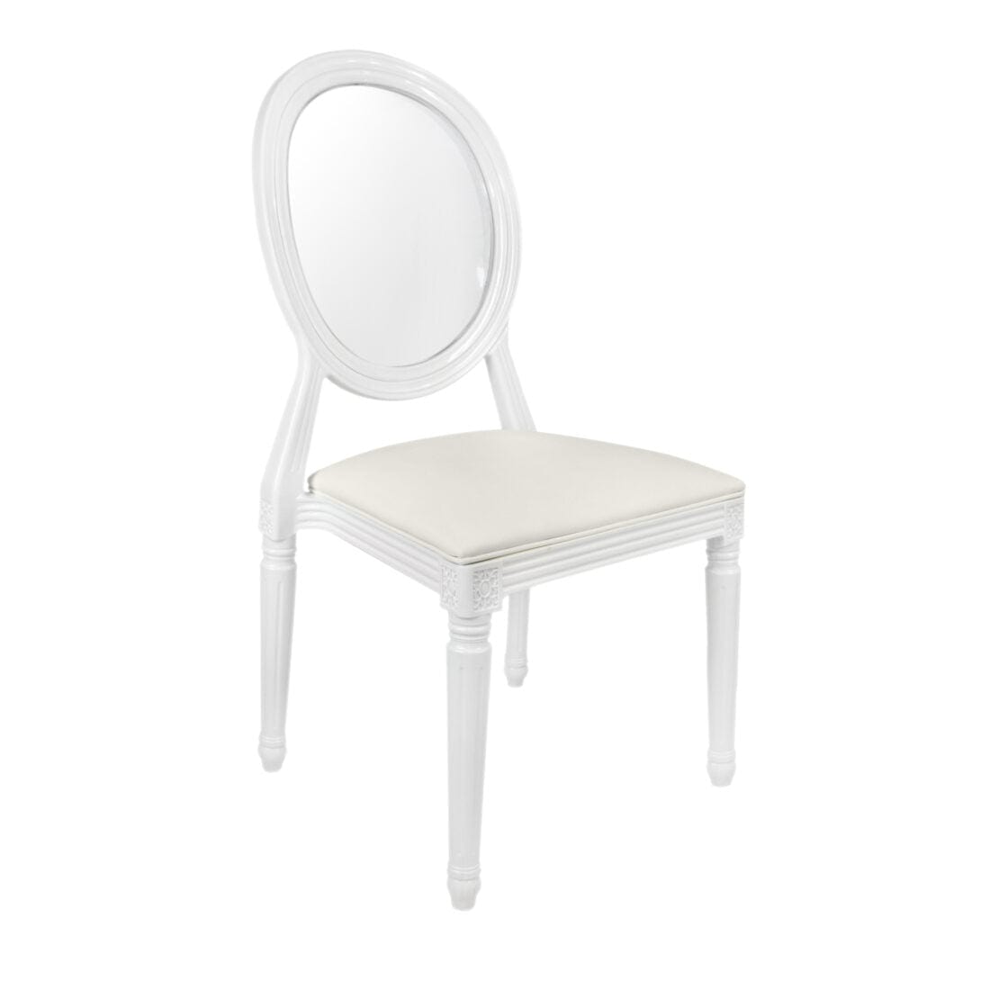 Chivari White Resin Louis Pop Chair Clear Back and White Vinyl Seat CLPRWWC-ZG-T