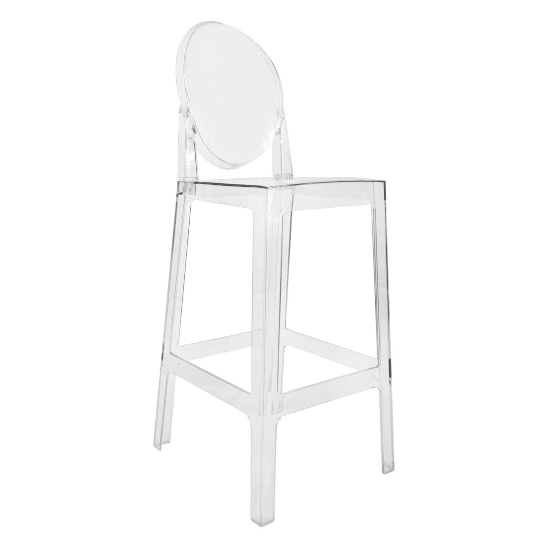 Chivari Clear Resin Oval Back Ghost Barstool BGRO-ZG-T