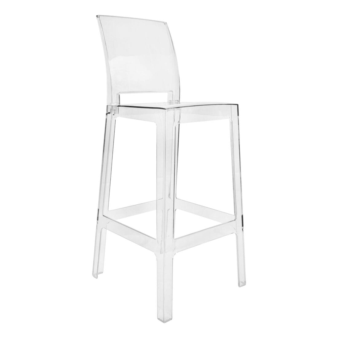 Chivari Clear Resin Square Back Ghost Barstool BGRSQ-ZG-T