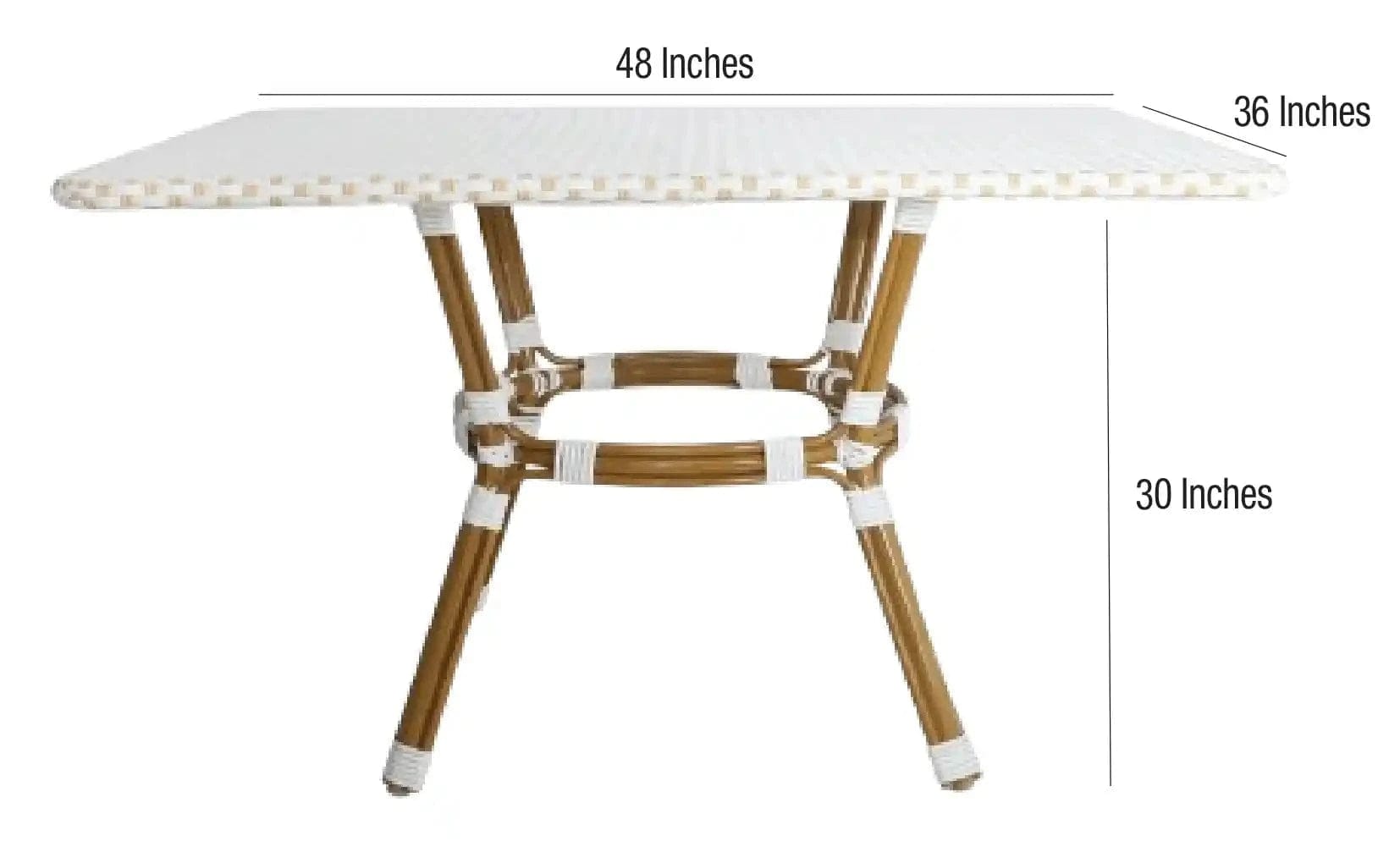 Toulouse 48" x 36" Glass Top White and Beige French Bistro Table TBTP4836WB-KT-AX-T