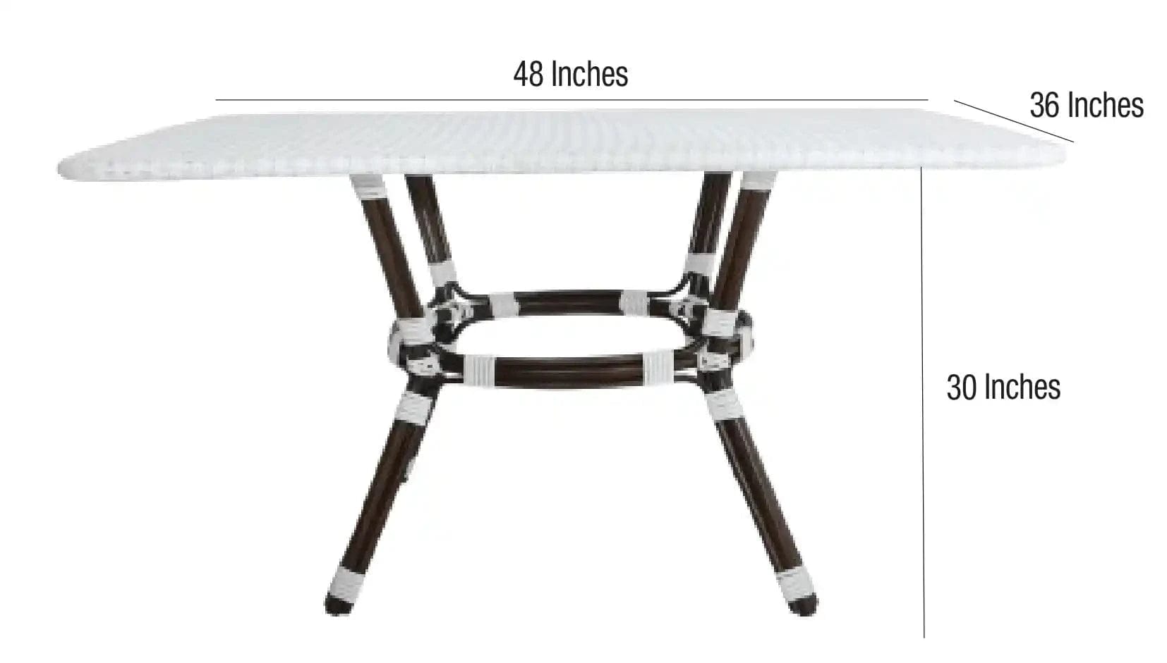 Toulouse 48" x 36" Glass Top White French Bistro Table TBTP4836WWD-KT-AX-T