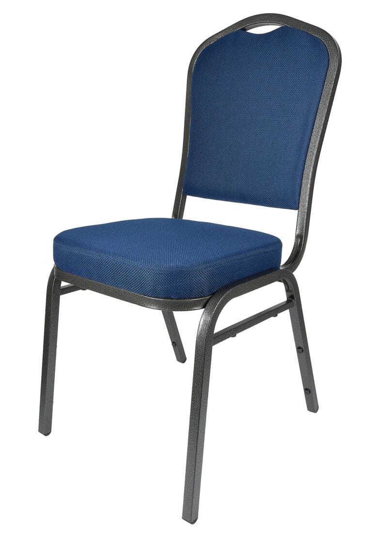Chivari Navy Blue Fabric Silver Vein Steel Frame Crown Back Banquet Chair CQCFBLU-ZF-T