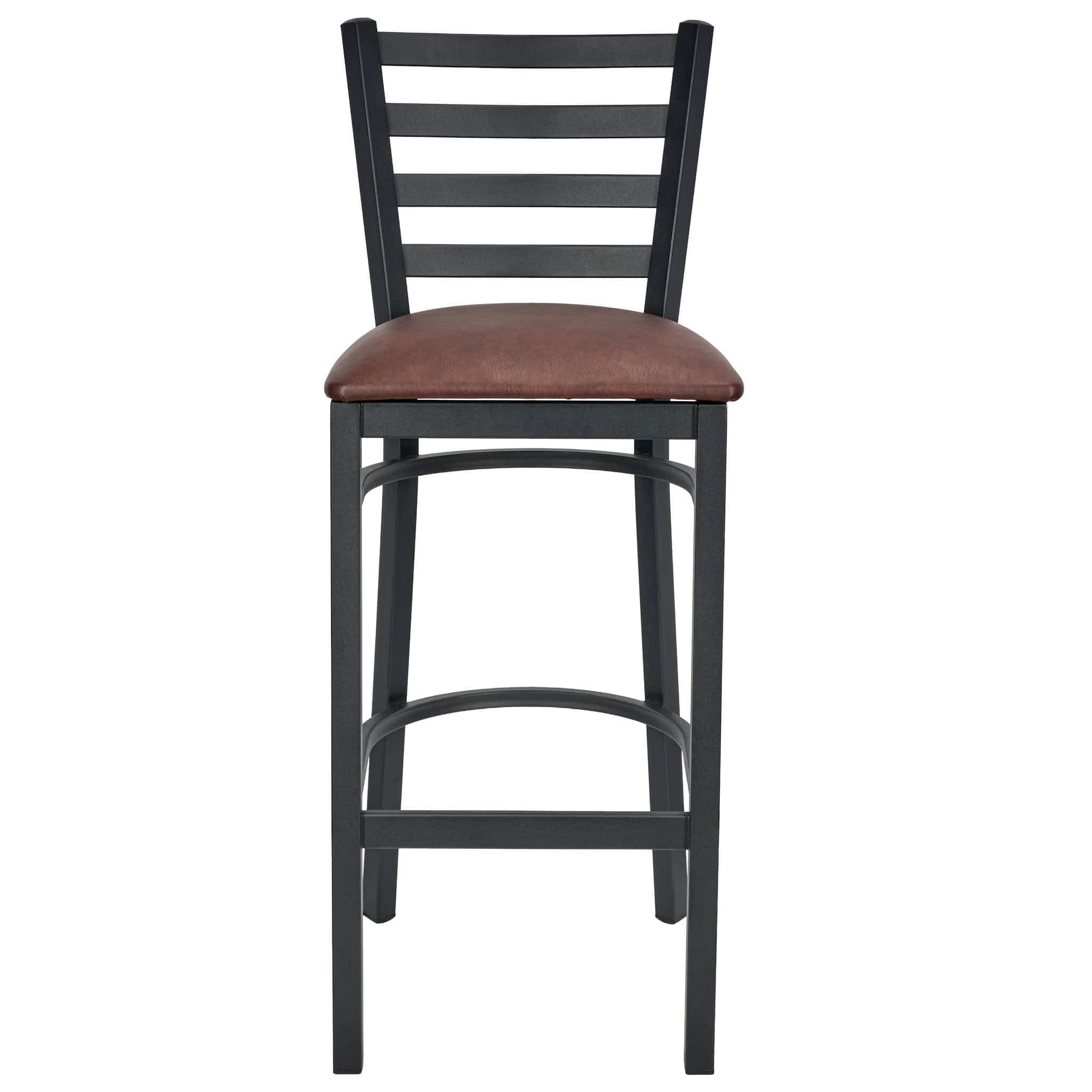 Chivari Ladder Back Bar Stool with Black Frame and Brown Vinyl Seat BLMBVBR-ZF-KT