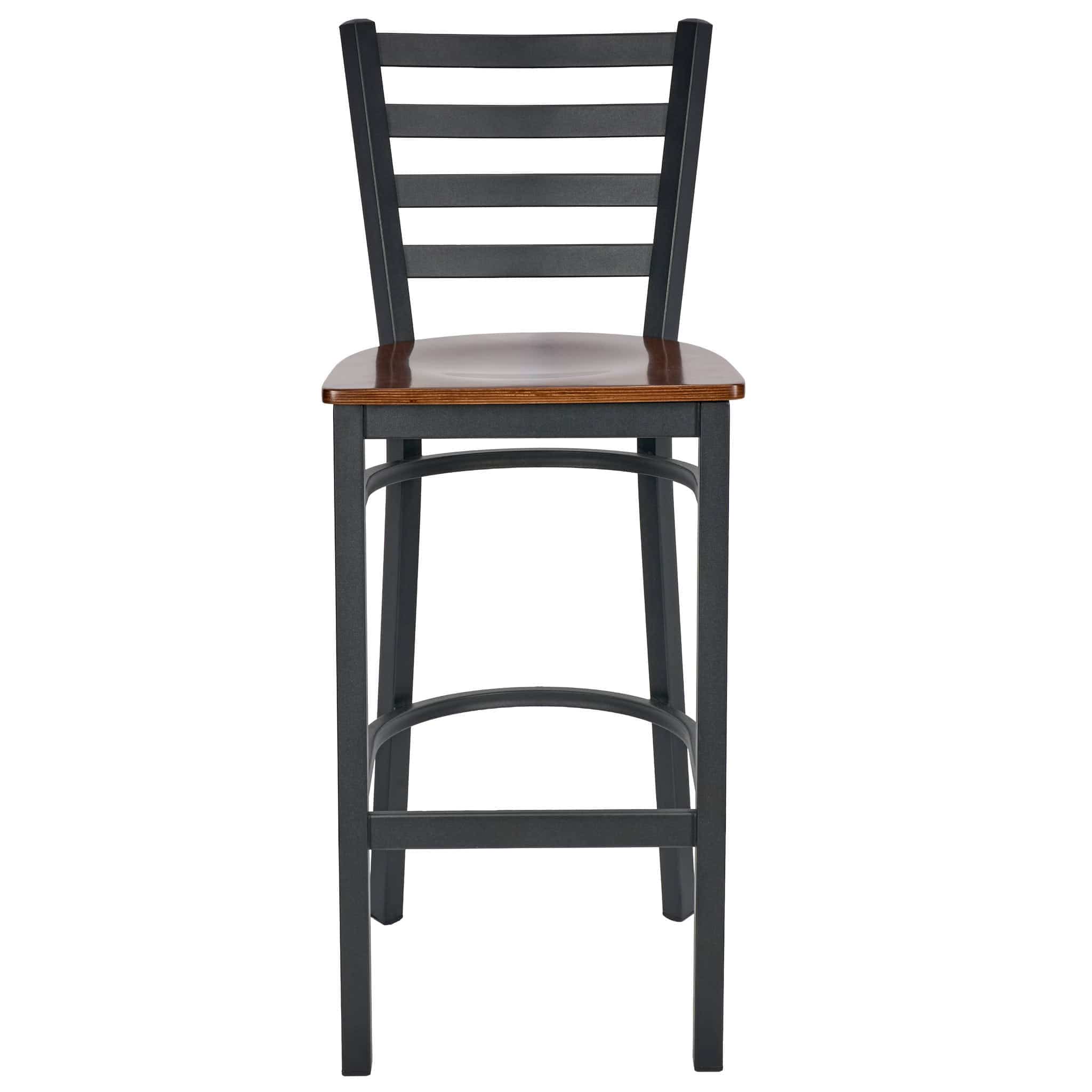Chivari Ladder Back Bar Stool with Black Frame and Dark Wood Seat BLMBWDW-ZF-KT