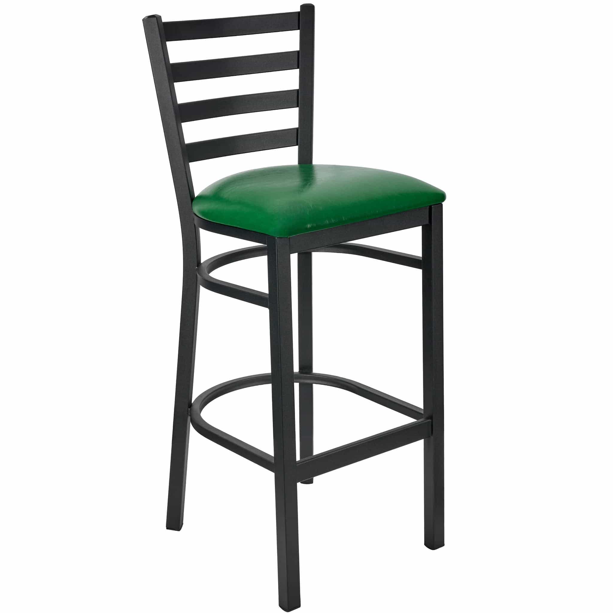 Chivari Ladder Back Bar Stool with Black Frame and Green Vinyl Seat BLMBVGR-ZF-KT