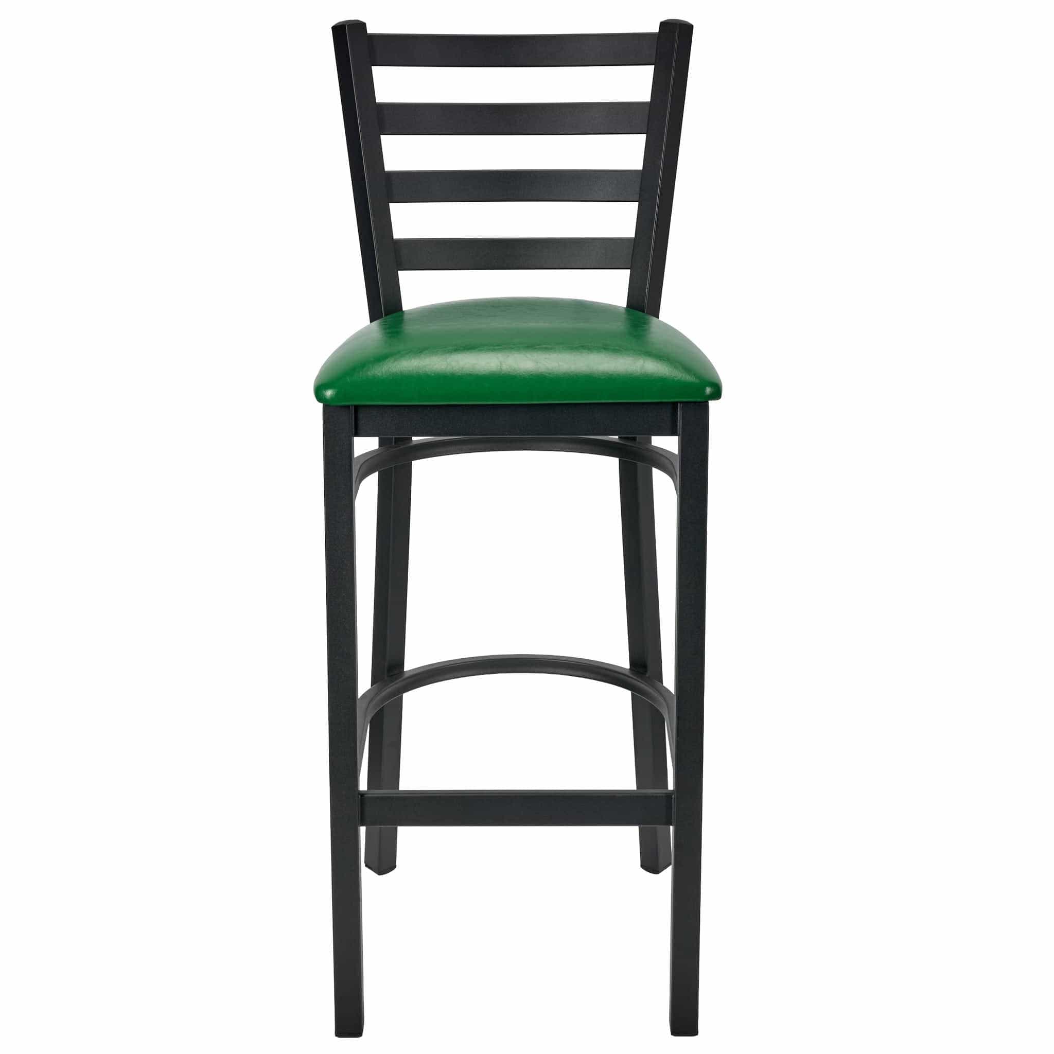 Chivari Ladder Back Bar Stool with Black Frame and Green Vinyl Seat BLMBVGR-ZF-KT