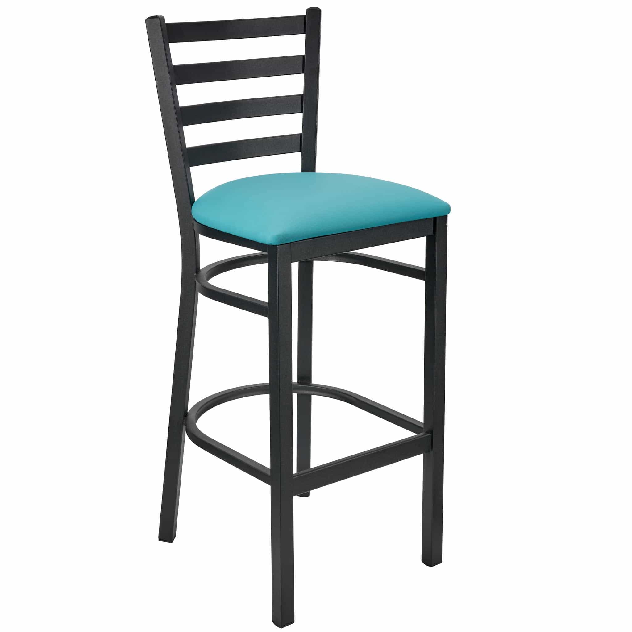 Chivari Ladder Back Bar Stool with Black Frame and Light Blue Vinyl Seat BLMBVLBL-ZF-KT