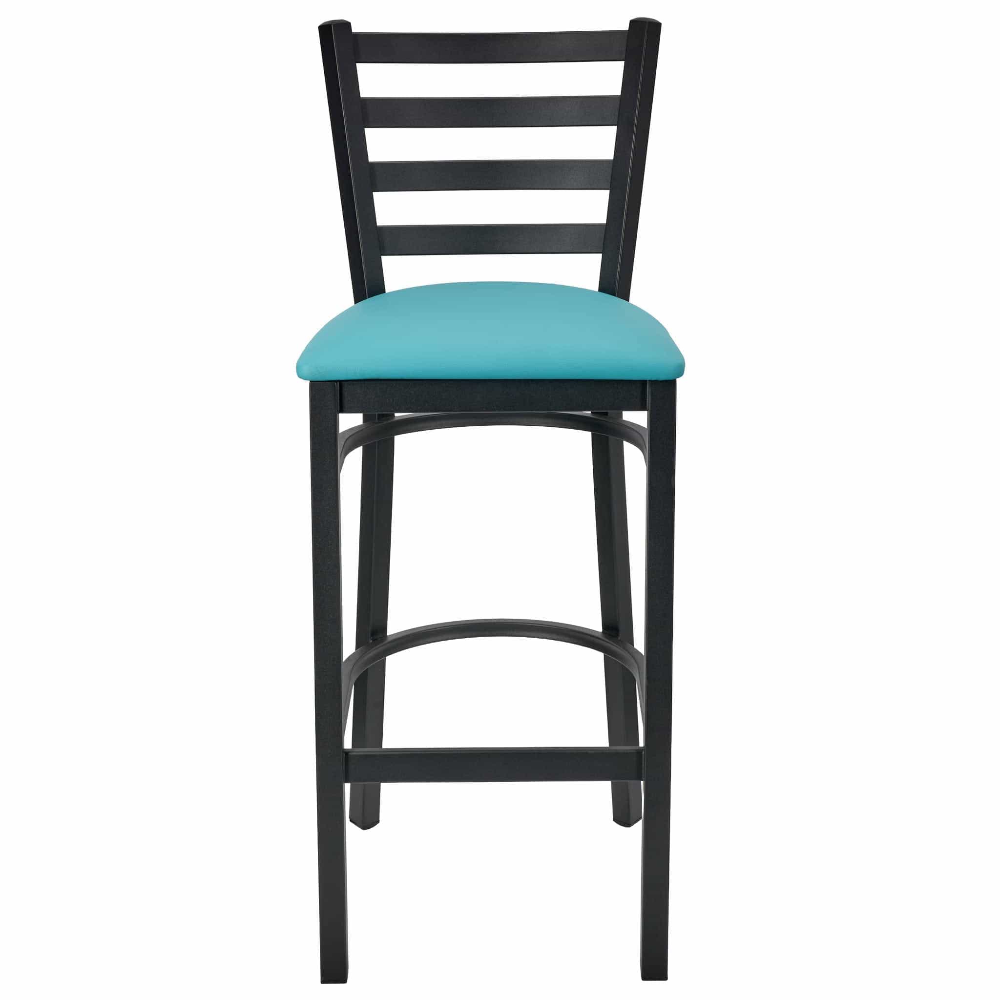 Chivari Ladder Back Bar Stool with Black Frame and Light Blue Vinyl Seat BLMBVLBL-ZF-KT