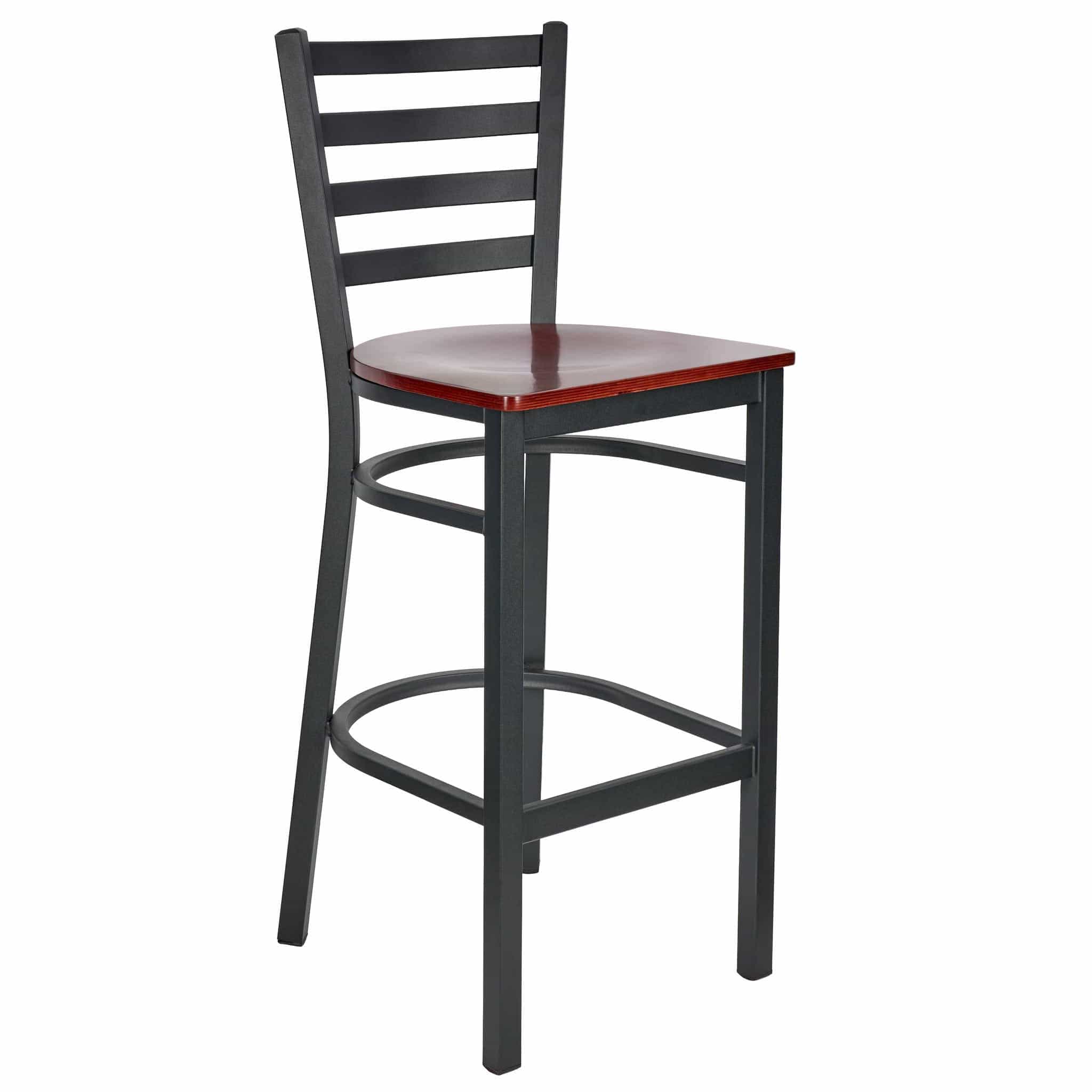 Chivari Ladder Back Bar Stool with Black Frame and Mahogany Wood Seat BLMBWMW-ZF-KT