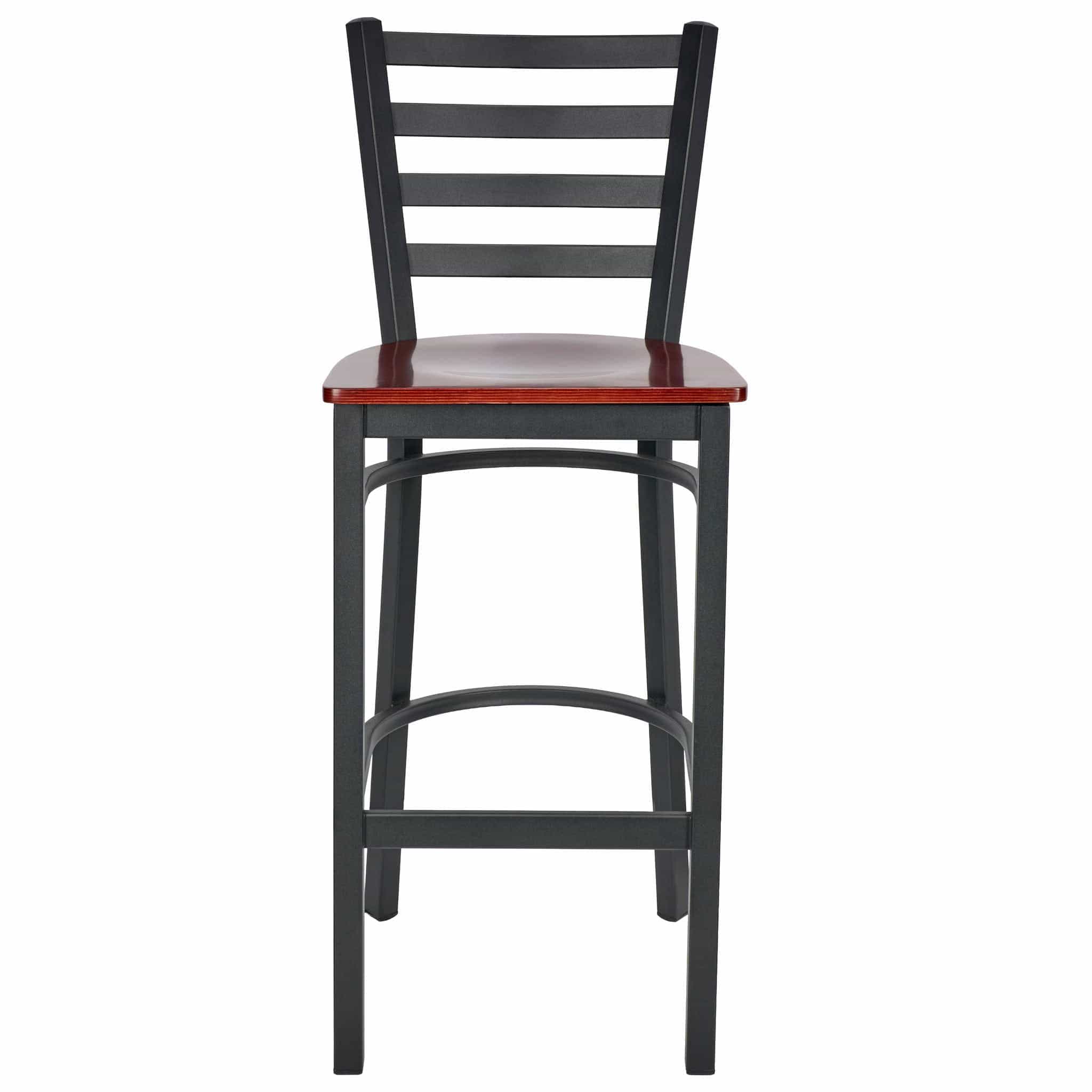 Chivari Ladder Back Bar Stool with Black Frame and Mahogany Wood Seat BLMBWMW-ZF-KT