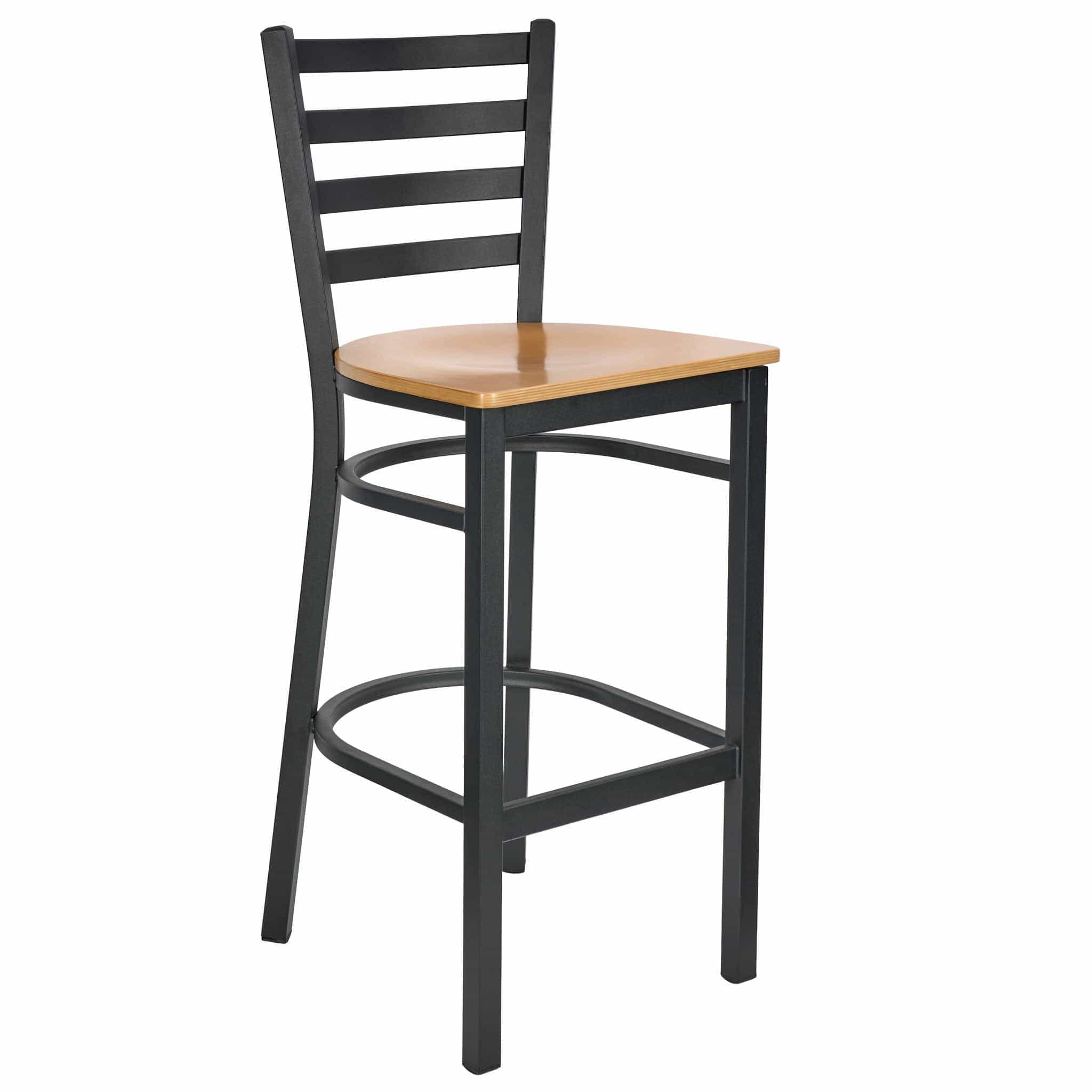 Chivari Ladder Back Bar Stool with Black Frame and Natural Wood Seat BLMBWNW-ZF-KT