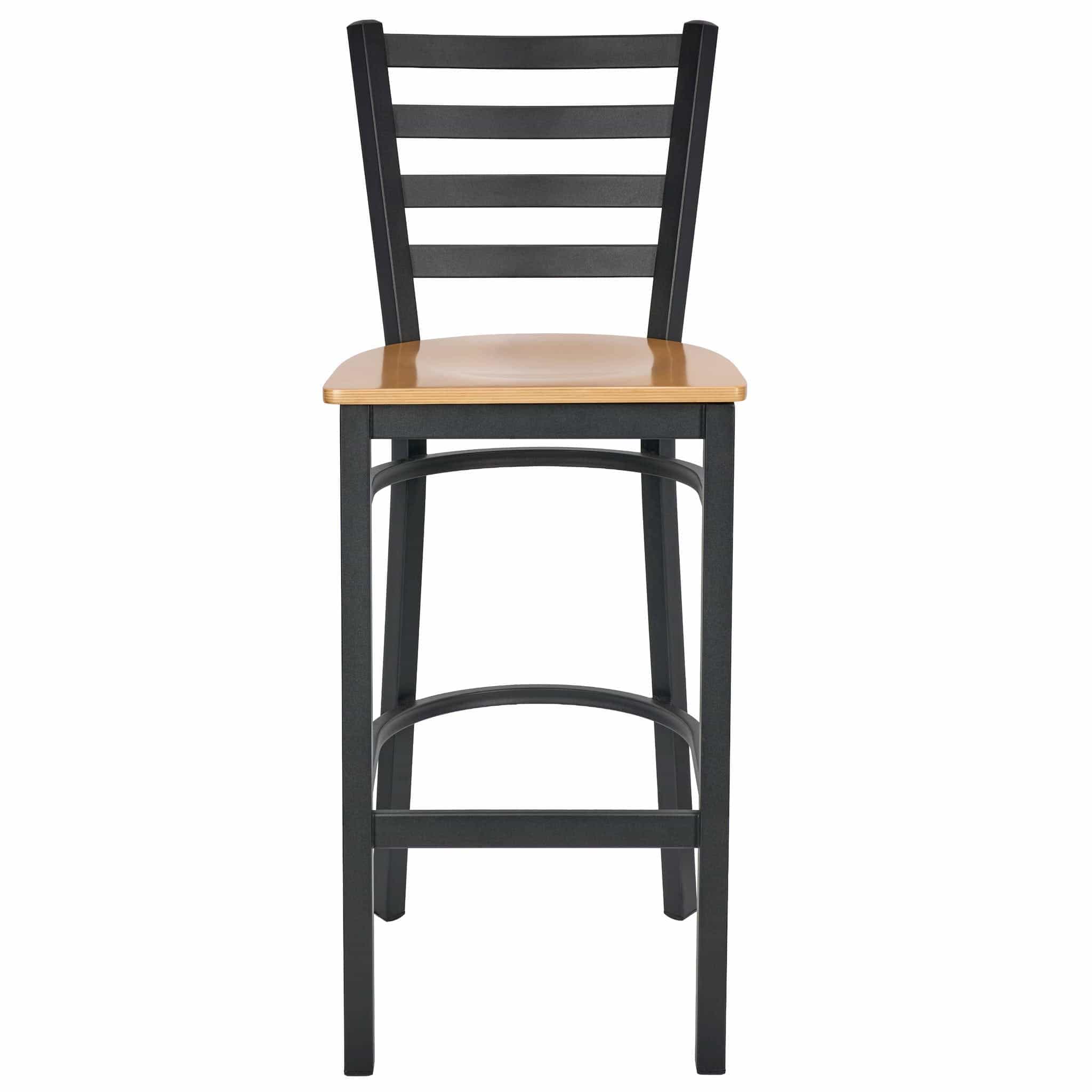 Chivari Ladder Back Bar Stool with Black Frame and Natural Wood Seat BLMBWNW-ZF-KT