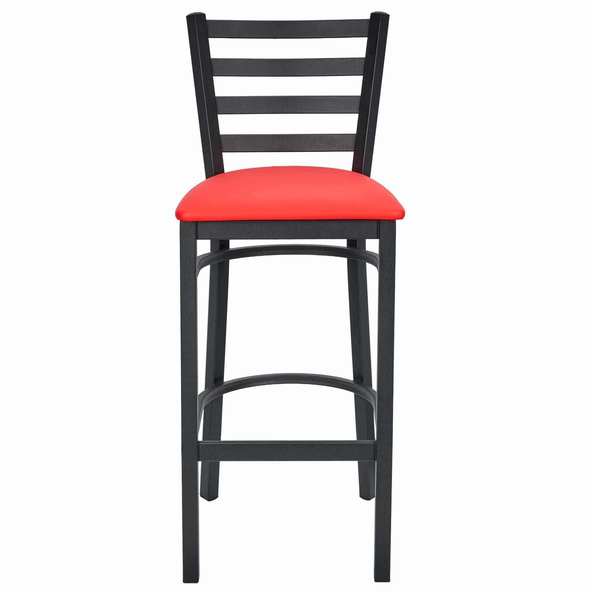 Chivari Ladder Back Bar Stool with Black Frame and Red Vinyl Seat BLMBVR-ZF-KT