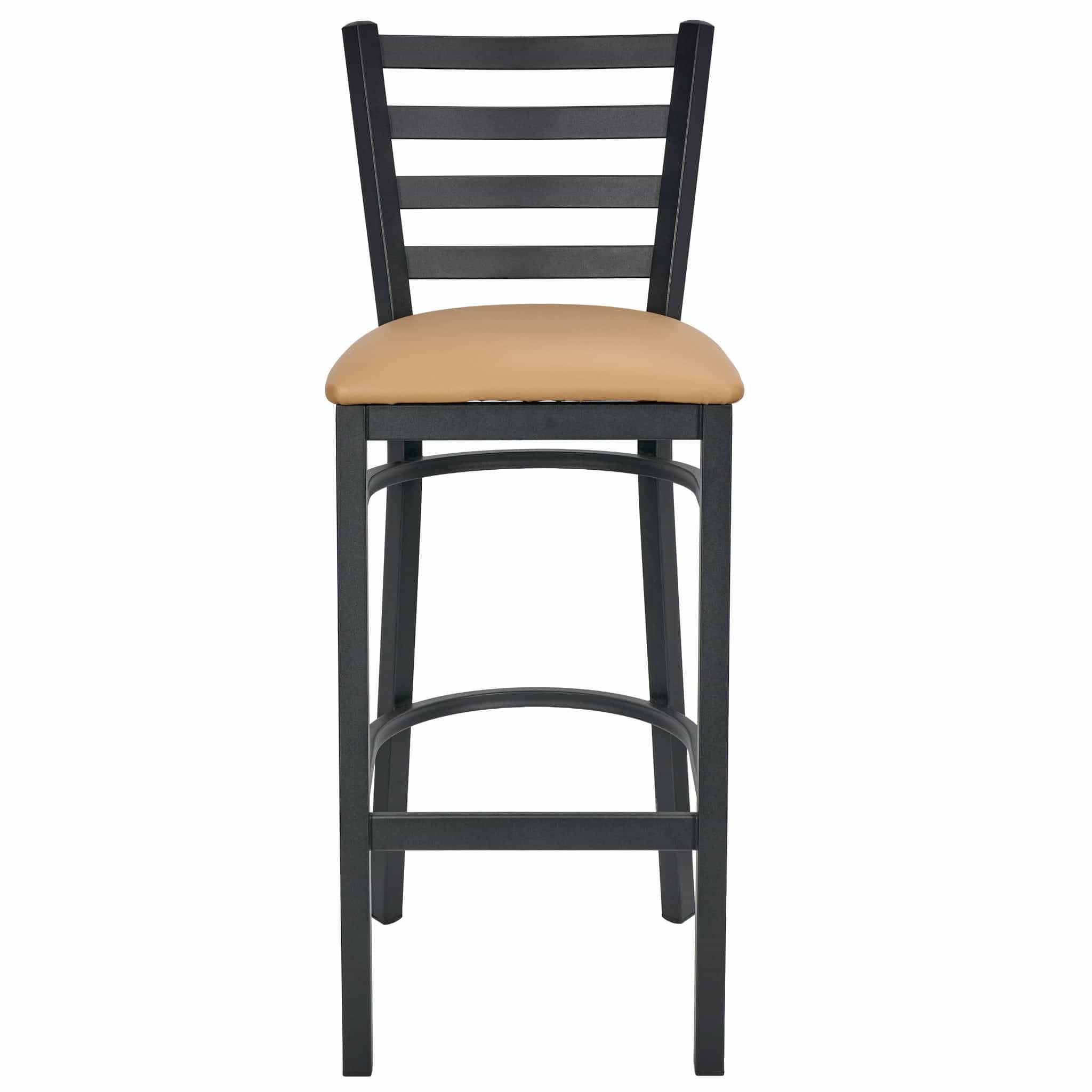 Chivari Ladder Back Bar Stool with Black Frame and Tan Vinyl Seat BLMBVT-ZF-KT