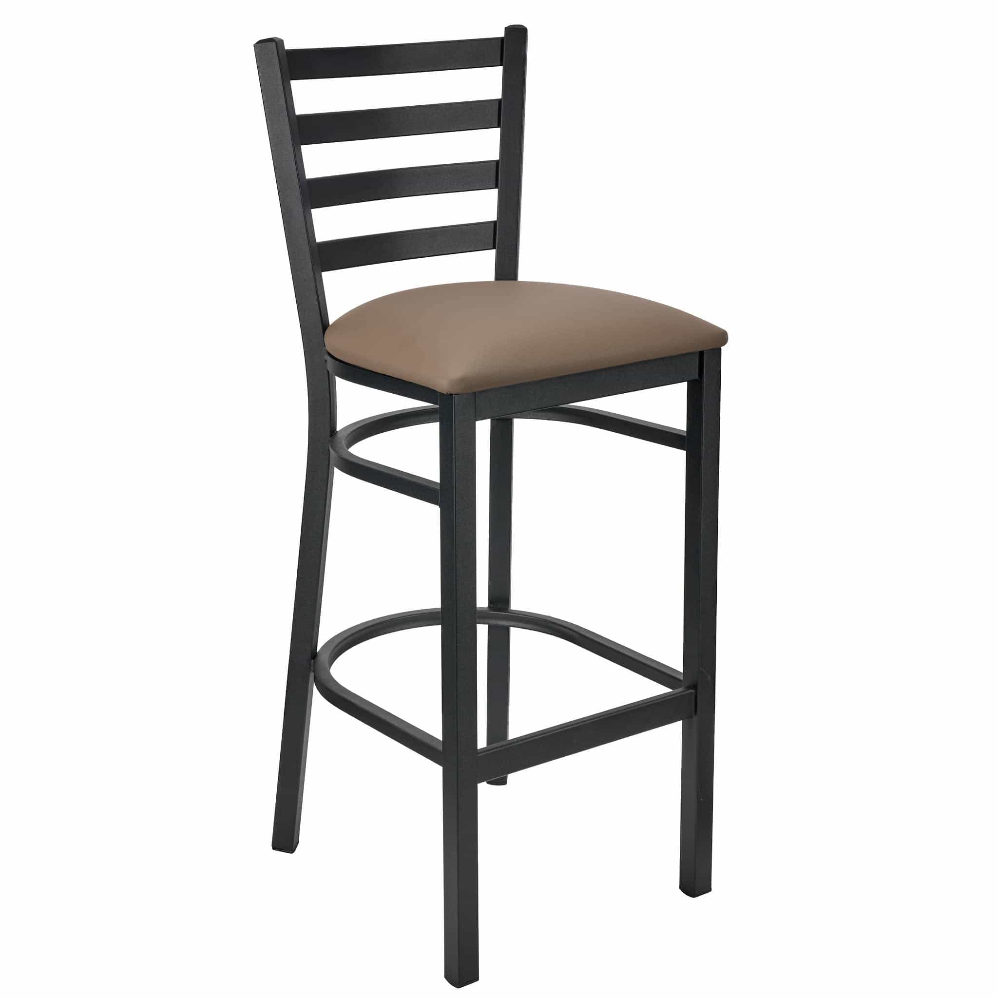 Chivari Ladder Back Bar Stool with Black Frame and Taupe Vinyl Seat BLMBVTP-ZF-KT