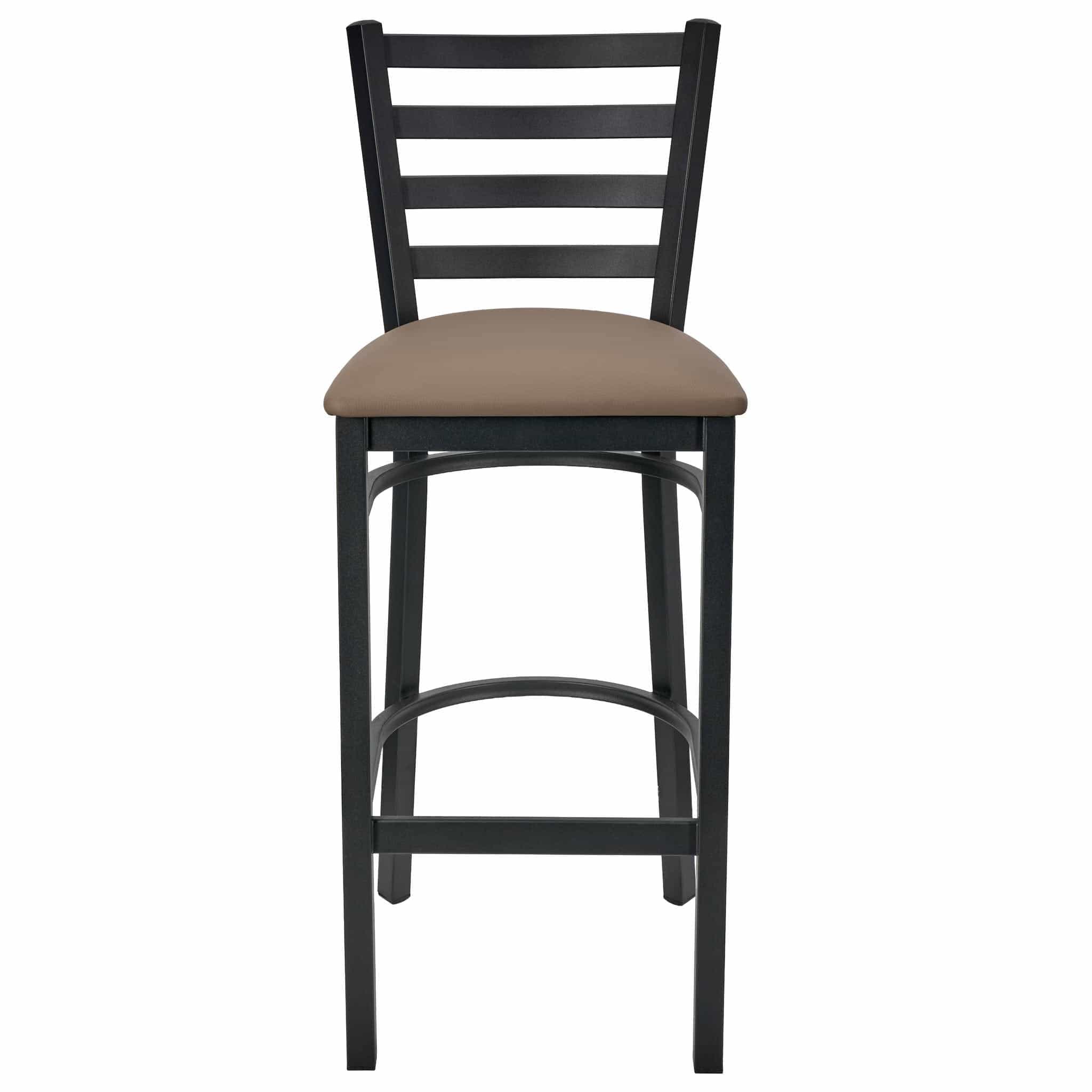 Chivari Ladder Back Bar Stool with Black Frame and Taupe Vinyl Seat BLMBVTP-ZF-KT