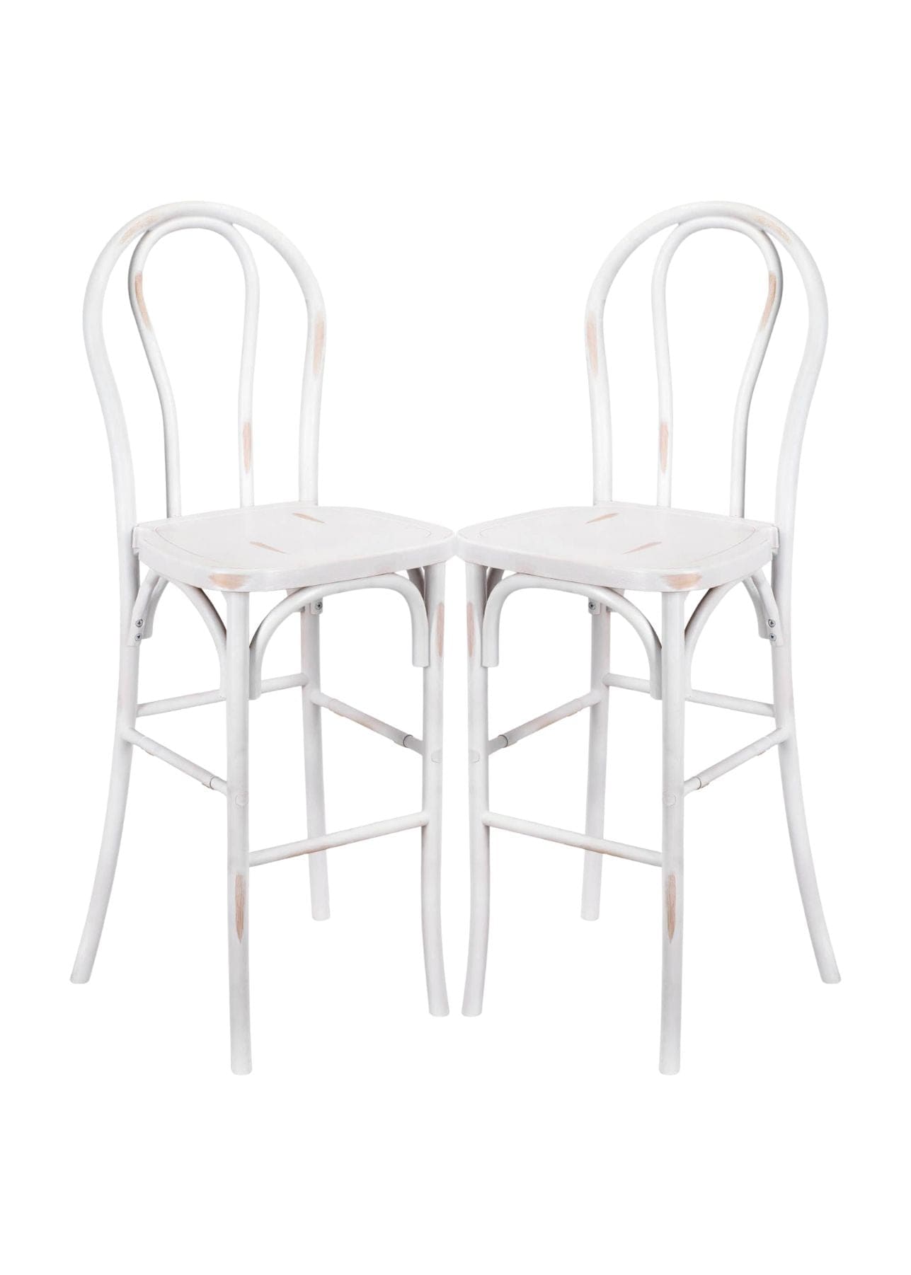 Chivari White Distressed Resin Steel Skeleton™ Bentwood Barstool - 2 Pack - Some Assembly Required BBRWD-KD-ST-AX-2