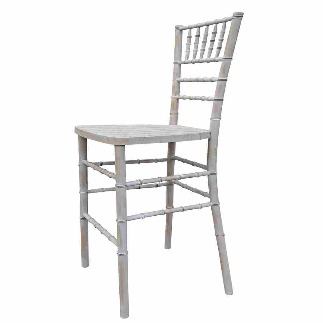 Chivari White Distressed WoodGrain™ Resin Steel Skeleton™ Chiavari Barstool BCRWDB-ST-AX-T