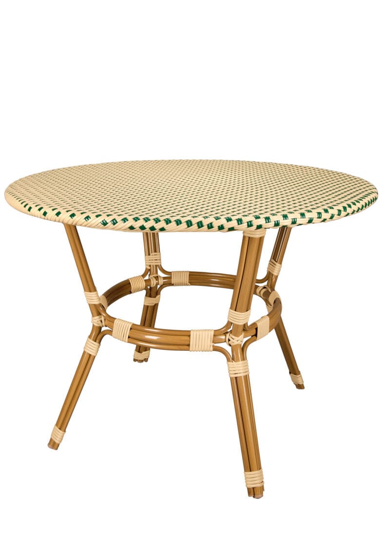 Toulouse 40" Round Glass Top Beige and Green Rattan French Bistro Table TBTPBG-KT-AX-T