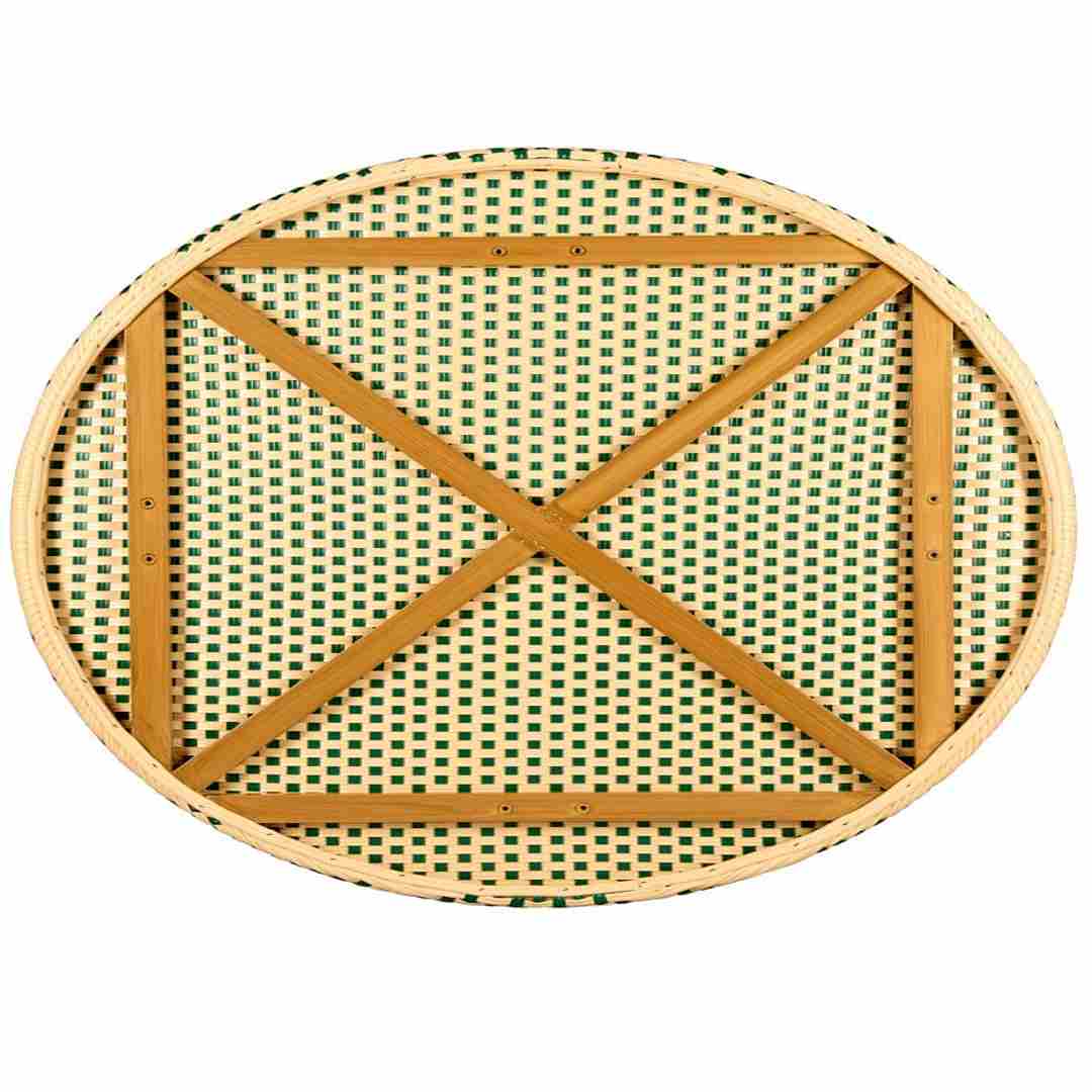 Toulouse 40" Round Glass Top Beige and Green Rattan French Bistro Table TBTPBG-KT-AX-T