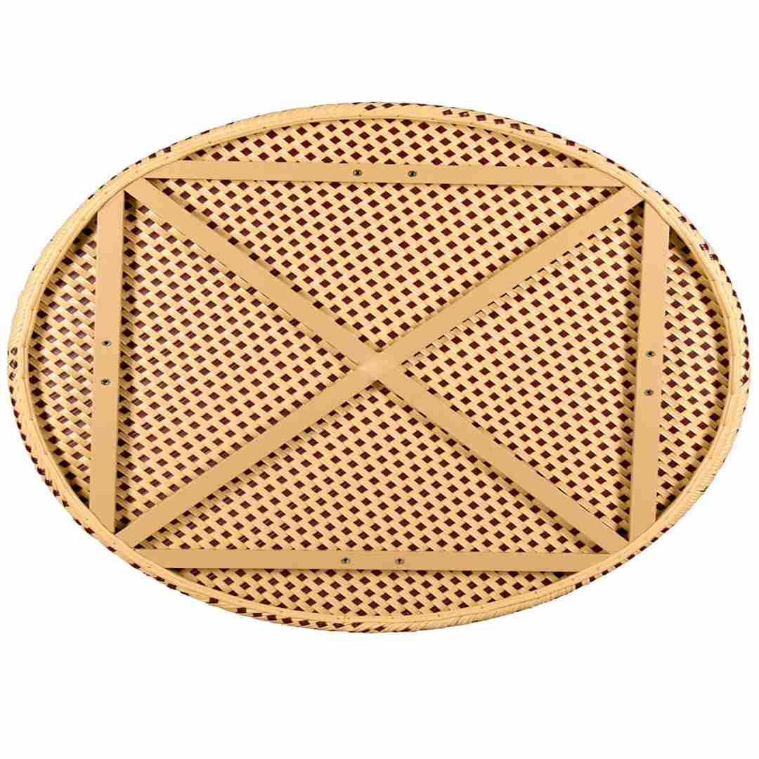 Toulouse 40" Round Glass Top Beige and Maroon Rattan French Bistro Table TBTPBM-KT-AX-T