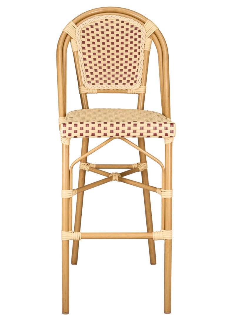 Toulouse Beige and Maroon French Bistro Barstool 30" Seat Height Hand Woven Wicker BBPWM-AX-T