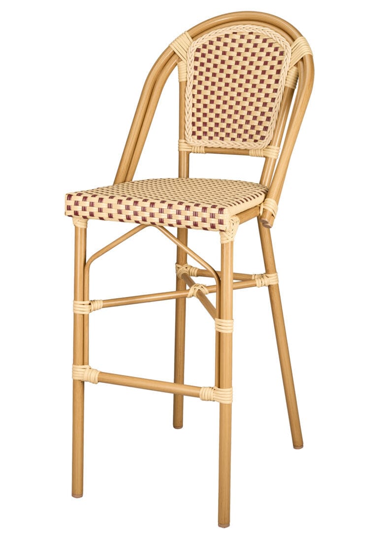 Toulouse Beige and Maroon French Bistro Barstool 30" Seat Height Hand Woven Wicker BBPWM-AX-T