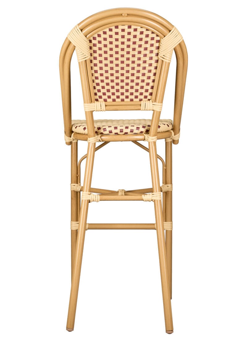 Toulouse Beige and Maroon French Bistro Barstool 30" Seat Height Hand Woven Wicker BBPWM-AX-T