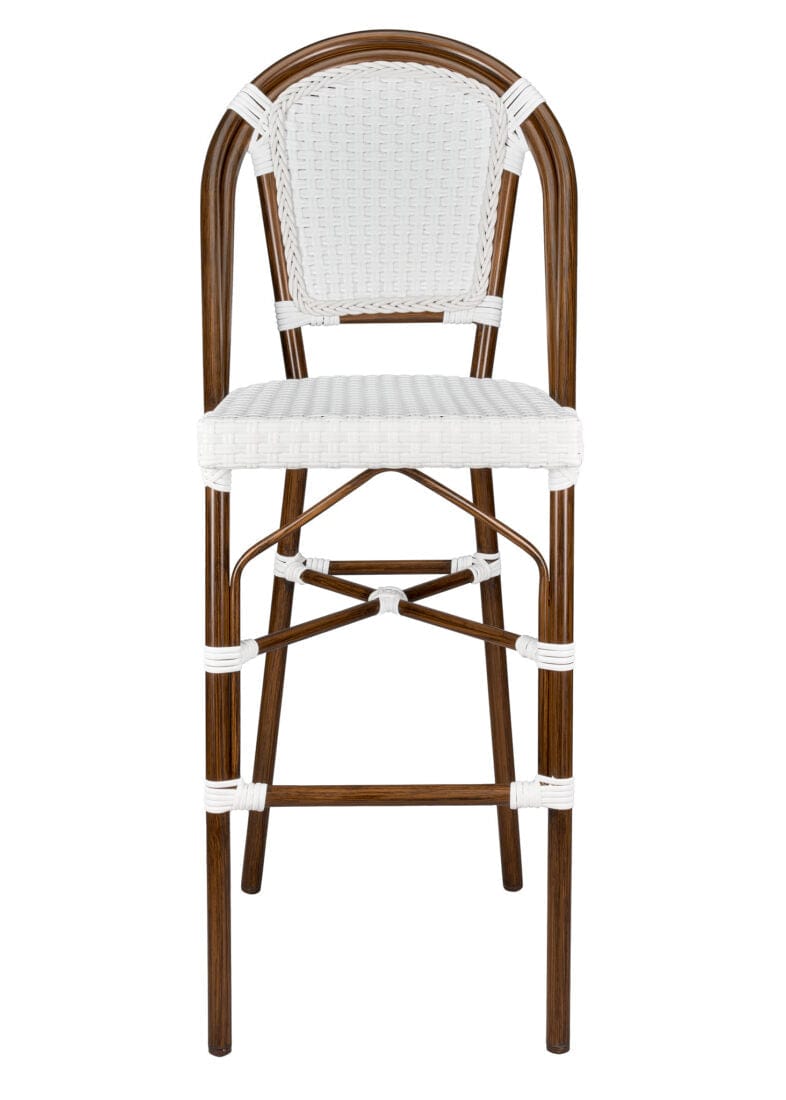 Toulouse White and White French Bistro Barstool 30" Seat Height Hand Woven Wicker BBPWD-AX-T