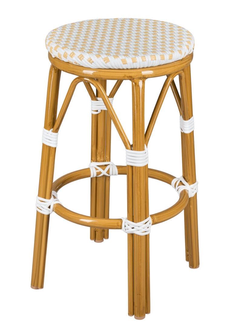 Toulouse White on Beige Medium Frame 26" Counter Height No Back Bistro Barstool BCNBPWB-AX-T