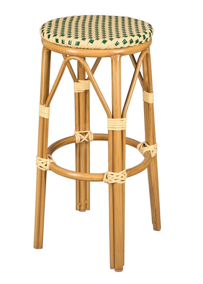 Toulouse Beige on Green 30" Full Height No Back Bistro Barstool BFNBPW-AX-T