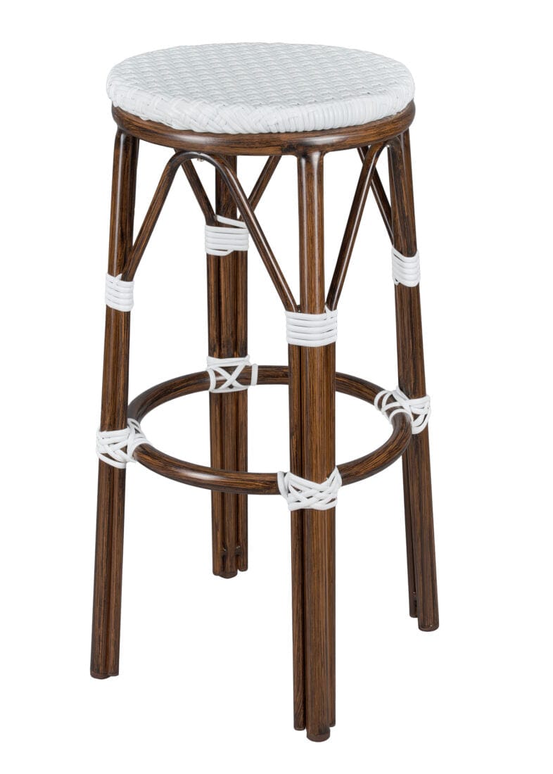 Toulouse White on White Dark Frame 30" Full Height No Back Bistro Bar Stool BFNBPWD-AX-T