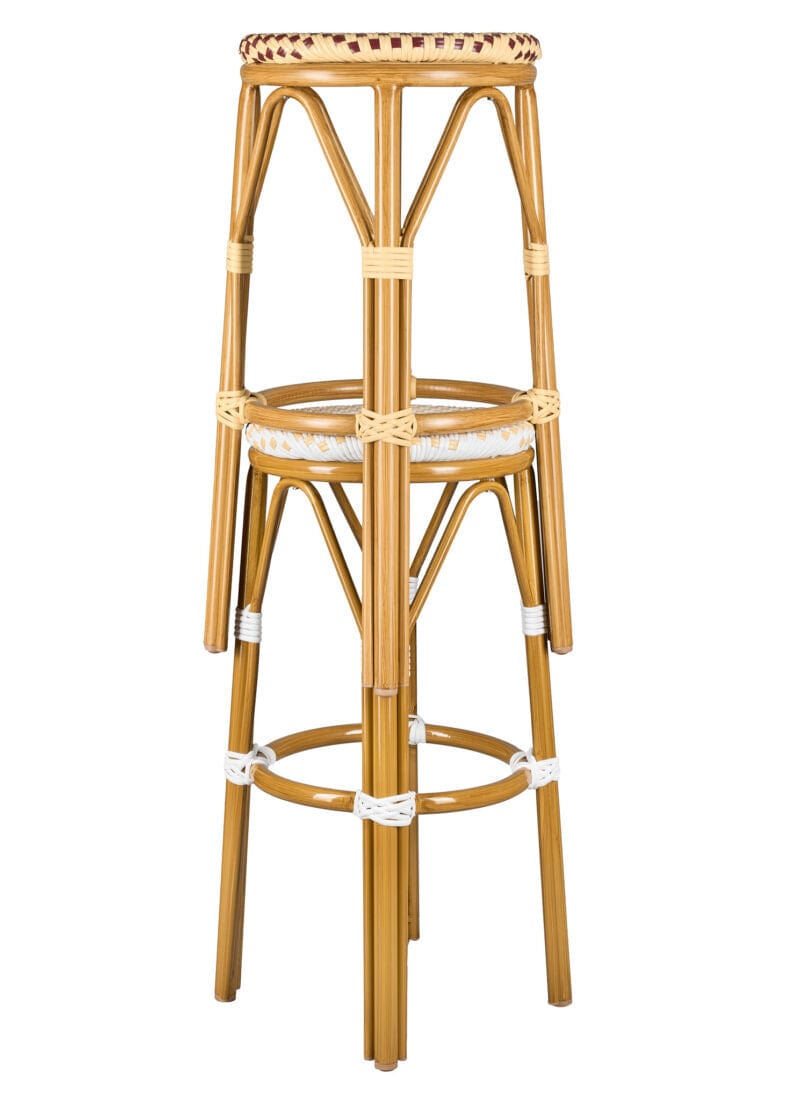 Toulouse White on Beige Medium Frame 30" Full Height No Back Bistro Barstool BFNBPWB-AX-T