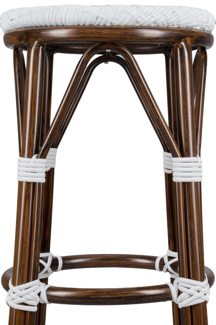 Toulouse White on White Dark Frame 30" Full Height No Back Bistro Bar Stool BFNBPWD-AX-T