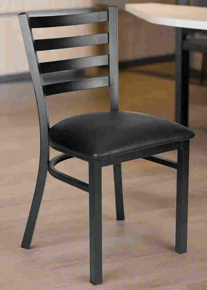 Chivari Ladder Back Restaurant Chair with Black Metal Frame and Black Vinyl Seat CLMBVB-ZF-KT