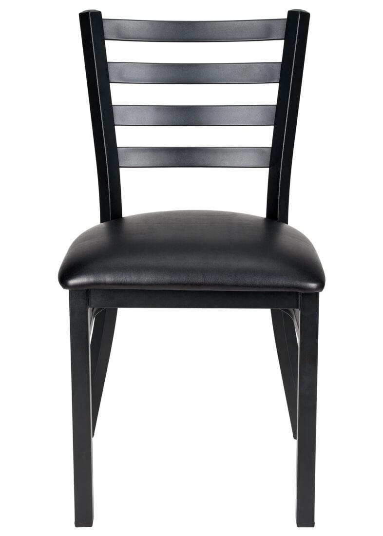 Chivari Ladder Back Restaurant Chair with Black Metal Frame and Black Vinyl Seat CLMBVB-ZF-KT