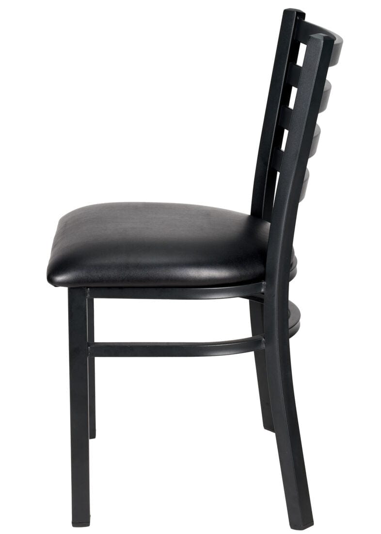 Chivari Ladder Back Restaurant Chair with Black Metal Frame and Black Vinyl Seat CLMBVB-ZF-KT