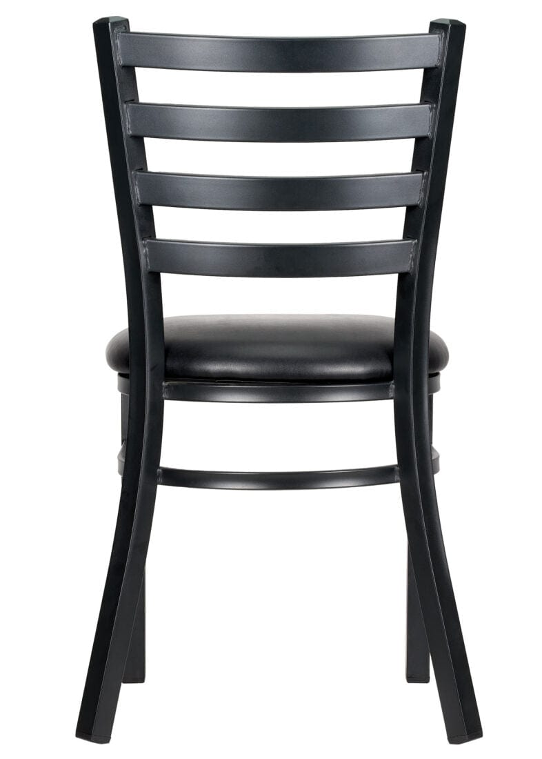 Chivari Ladder Back Restaurant Chair with Black Metal Frame and Black Vinyl Seat CLMBVB-ZF-KT