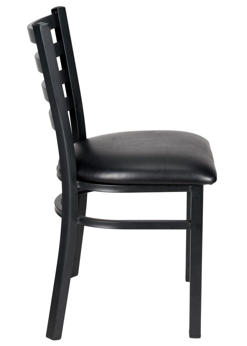 Chivari Ladder Back Restaurant Chair with Black Metal Frame and Black Vinyl Seat CLMBVB-ZF-KT