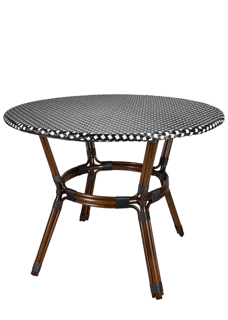 Toulouse 40" Round Glass Top Black and White Rattan French Bistro Table TBTPBLA-KT-AX-T