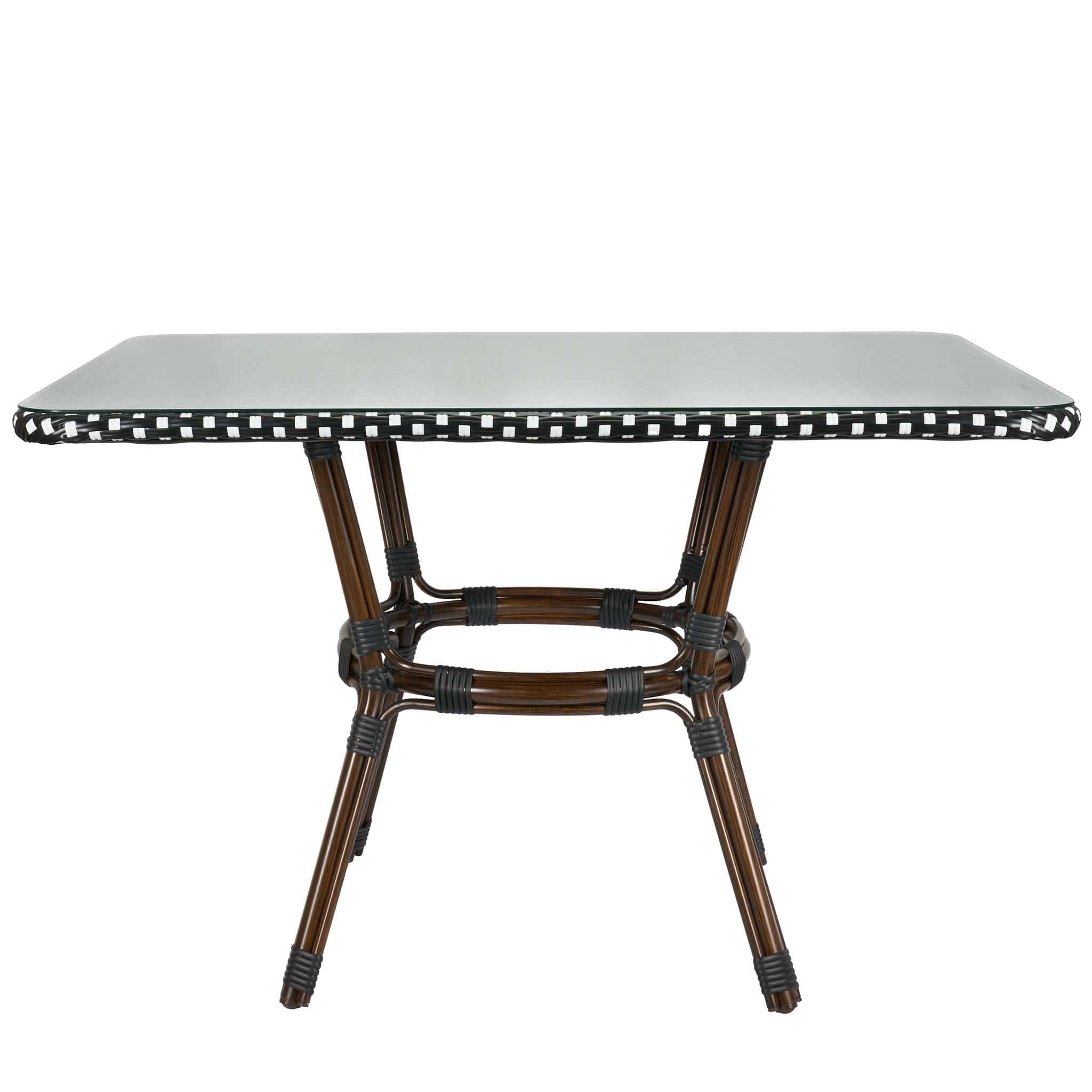 Toulouse 48" x 36"  Glass Top Black and White French Bistro Table TBTP4836BLA-KT-AX-T