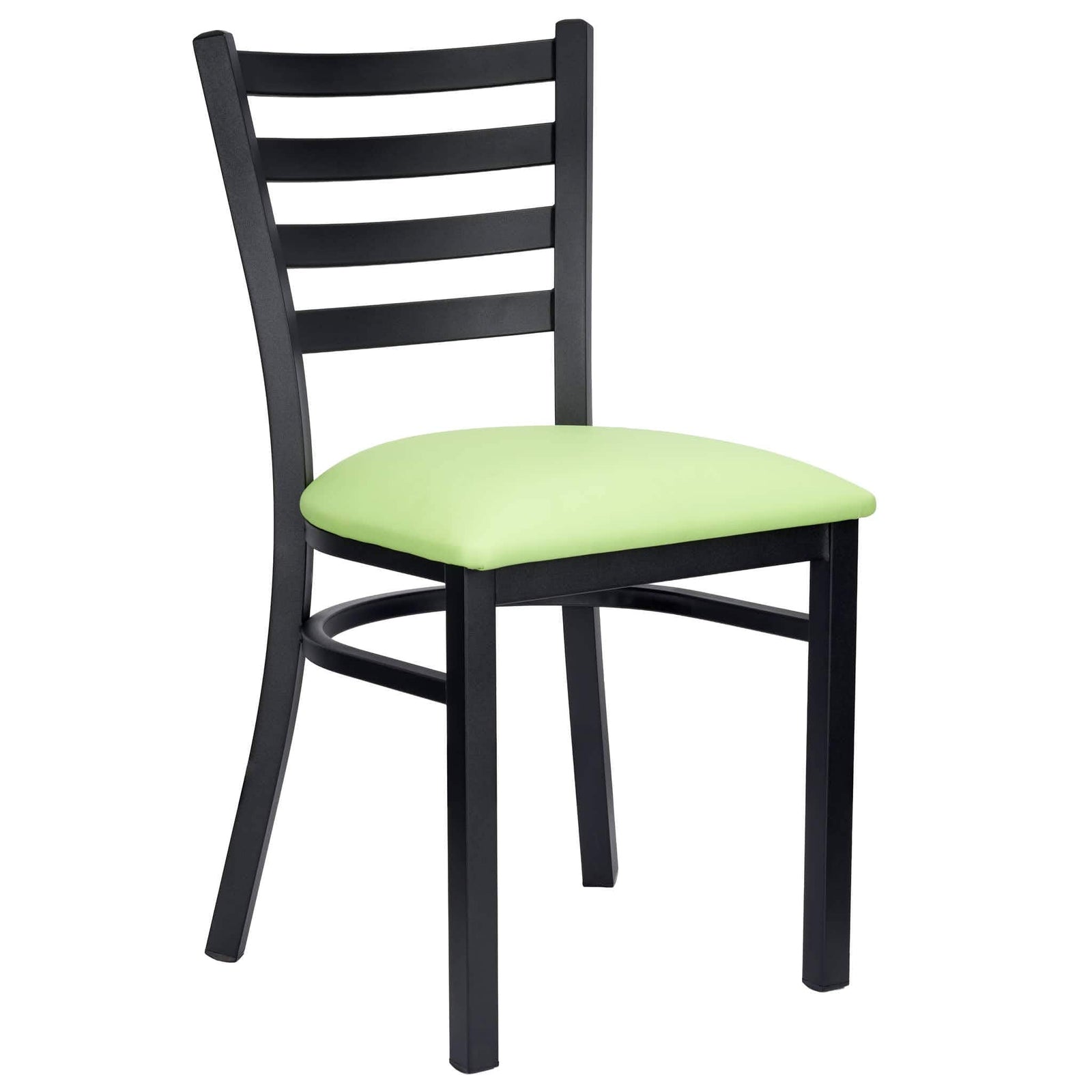 Chivari Ladder Back Restaurant Chair with Black Metal Frame and Light Green Vinyl Seat CLMBVLGR-ZF-KT