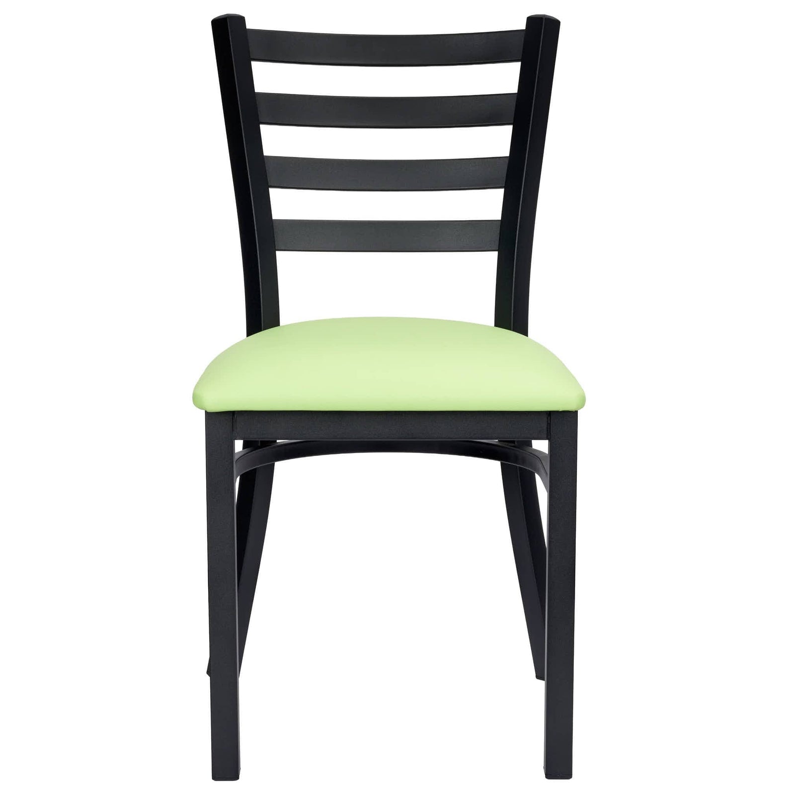Chivari Ladder Back Restaurant Chair with Black Metal Frame and Light Green Vinyl Seat CLMBVLGR-ZF-KT